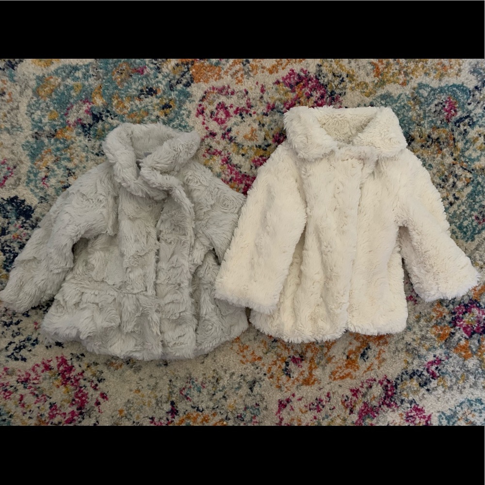 Faux fur infant jacket with sateen lining.